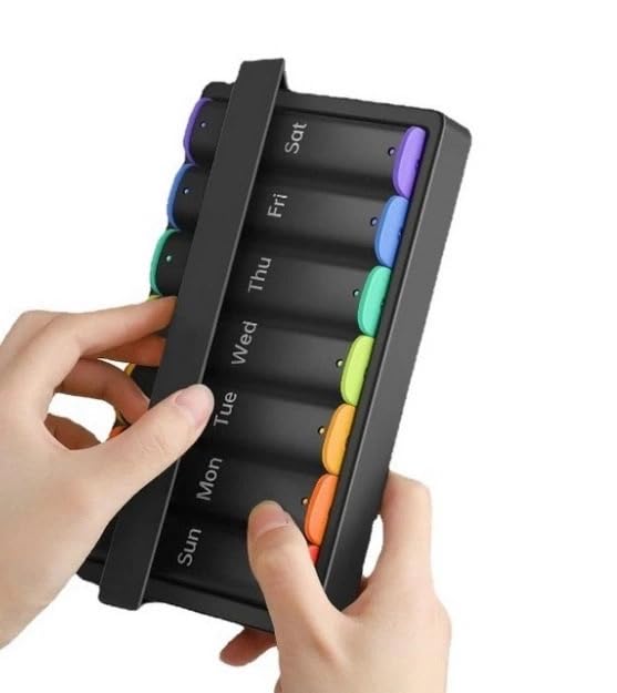 Weekly Pill Box 7 Day Organiser, Travel Medicine Storage Box and Daily Tablet Dispenser for Vitamins