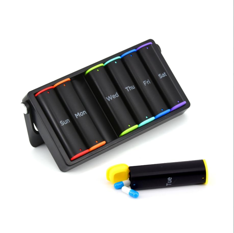 Weekly Pill Box 7 Day Organiser, Travel Medicine Storage Box and Daily Tablet Dispenser for Vitamins