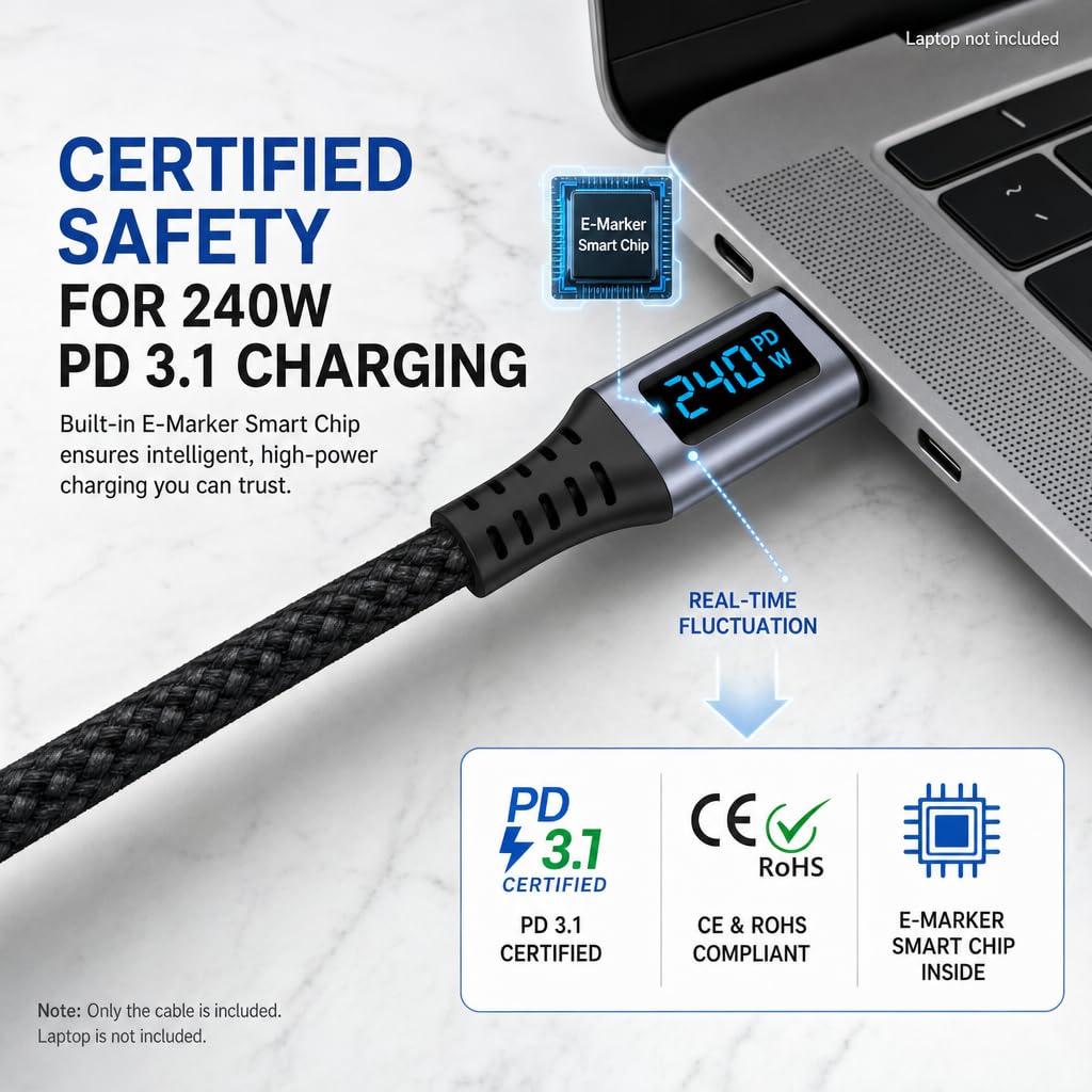 IBAADII 240W USB4 Cable with LED Display (1.5m)