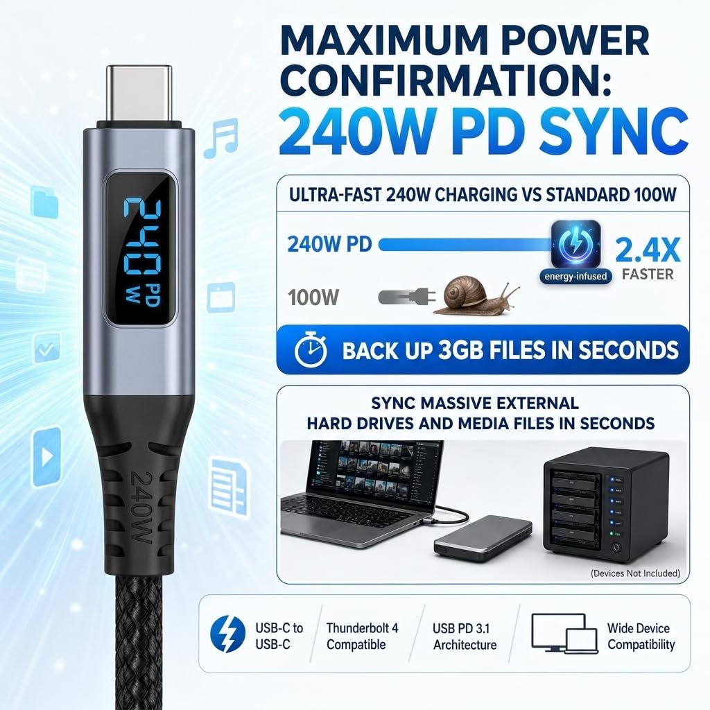 IBAADII 240W USB4 Cable with LED Display (1.5m)