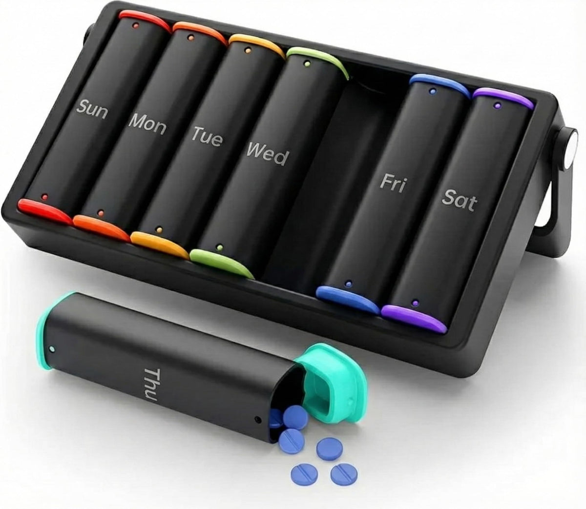 Weekly Pill Box 7 Day Organiser, Travel Medicine Storage Box and Daily Tablet Dispenser for Vitamins