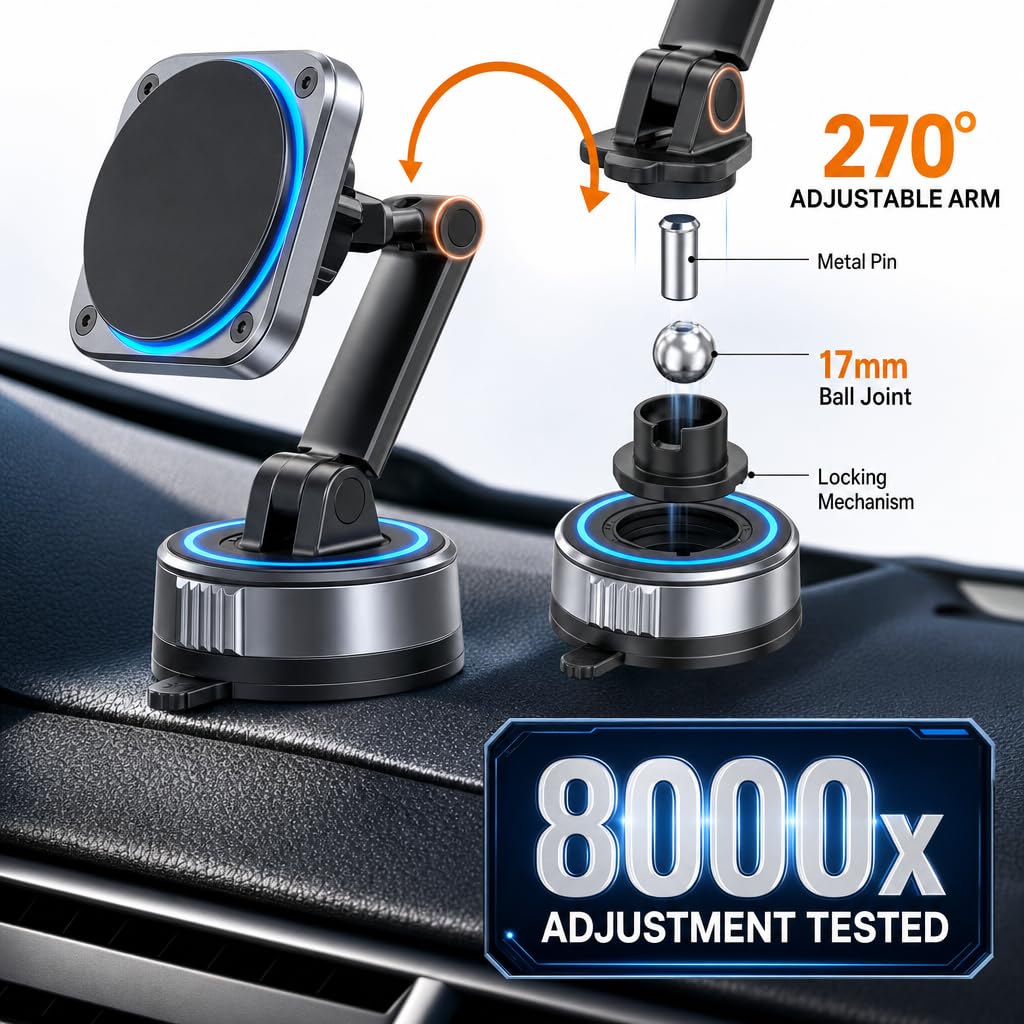 IBAADII MagSafe Car Phone Mount (360° Dual Pivot)