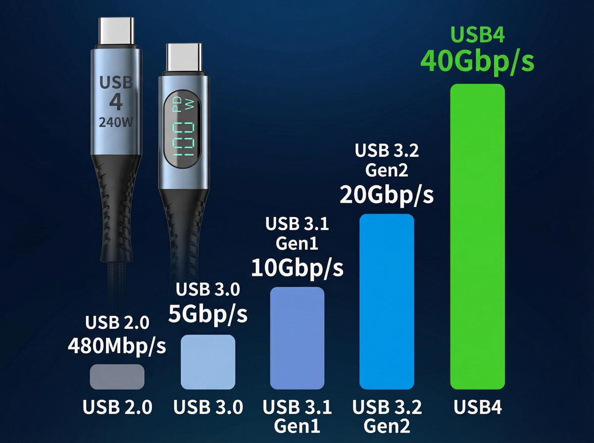 IBAADII 240W USB4 Cable with LED Display (1.5m)