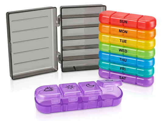 Weekly Pill Box 7 Day Organiser, Travel Medicine Storage Box and Daily Tablet Dispenser for Vitamins