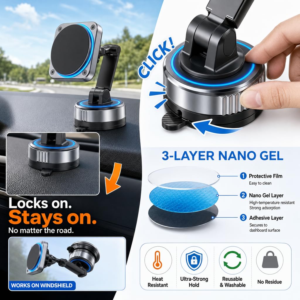 IBAADII MagSafe Car Phone Mount (360° Dual Pivot)