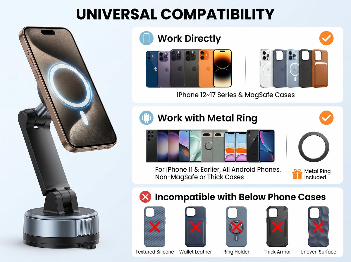 IBAADII MagSafe Car Phone Mount (360° Dual Pivot)