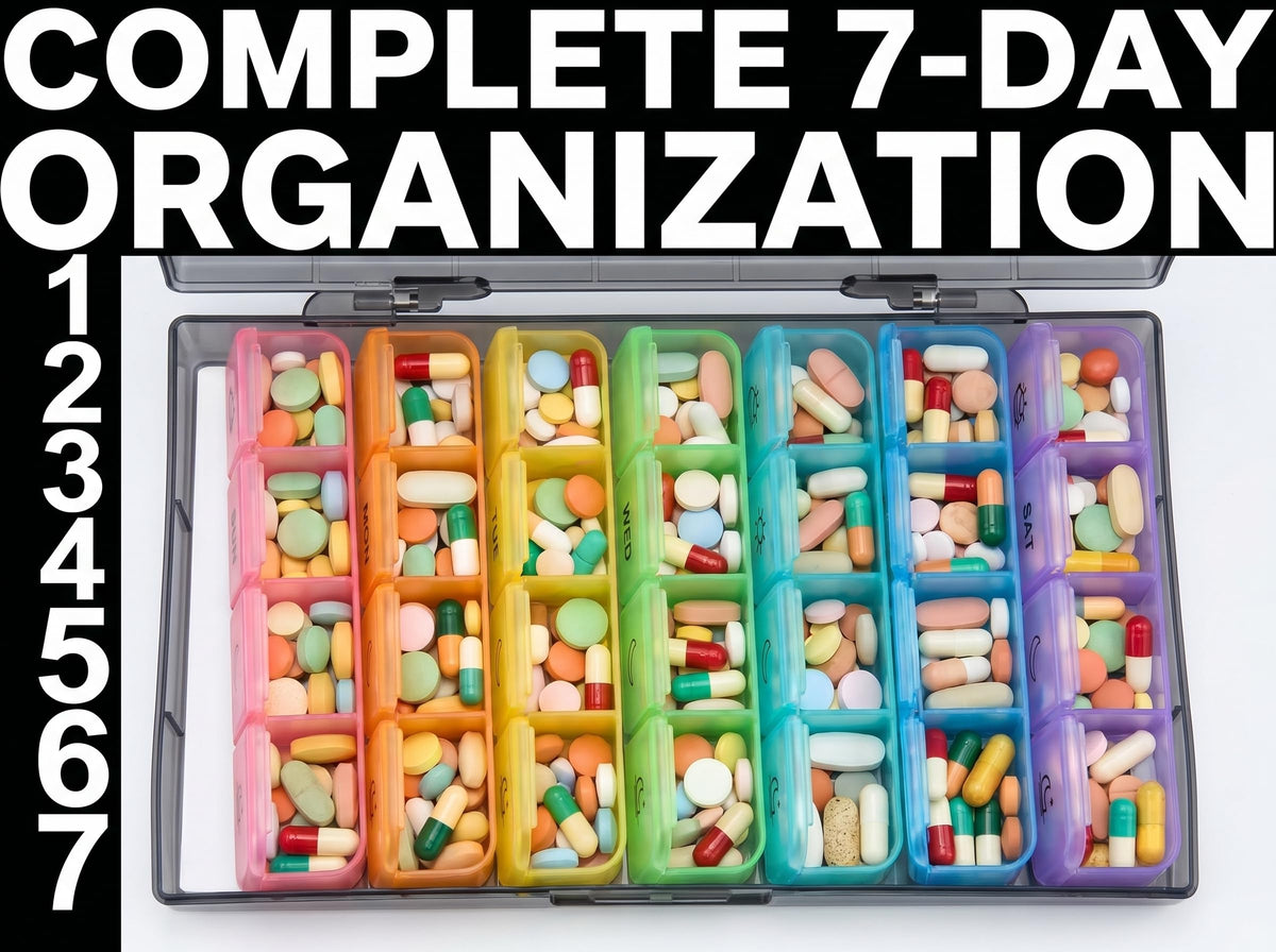 Weekly Pill Box 7 Day Organiser, Travel Medicine Storage Box and Daily Tablet Dispenser for Vitamins
