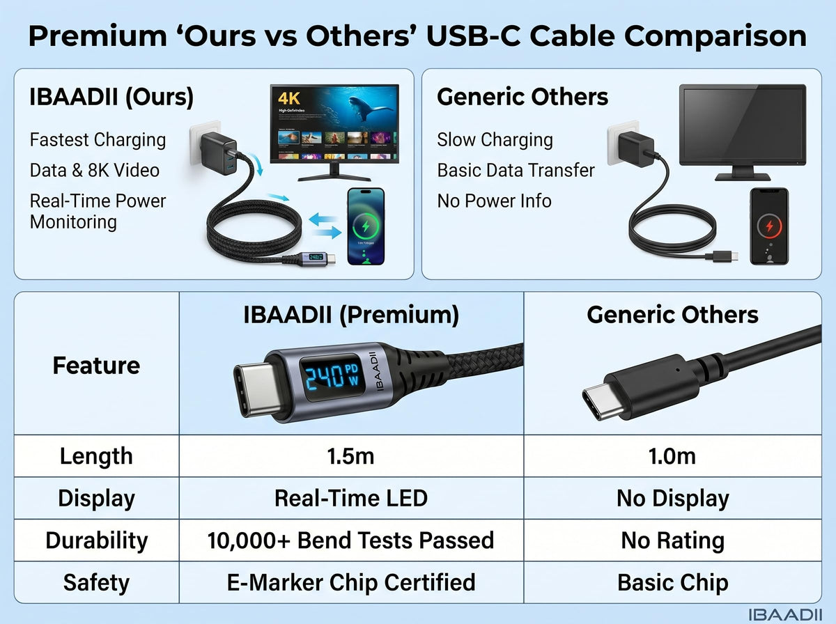 IBAADII 240W USB4 Cable with LED Display (1.5m)