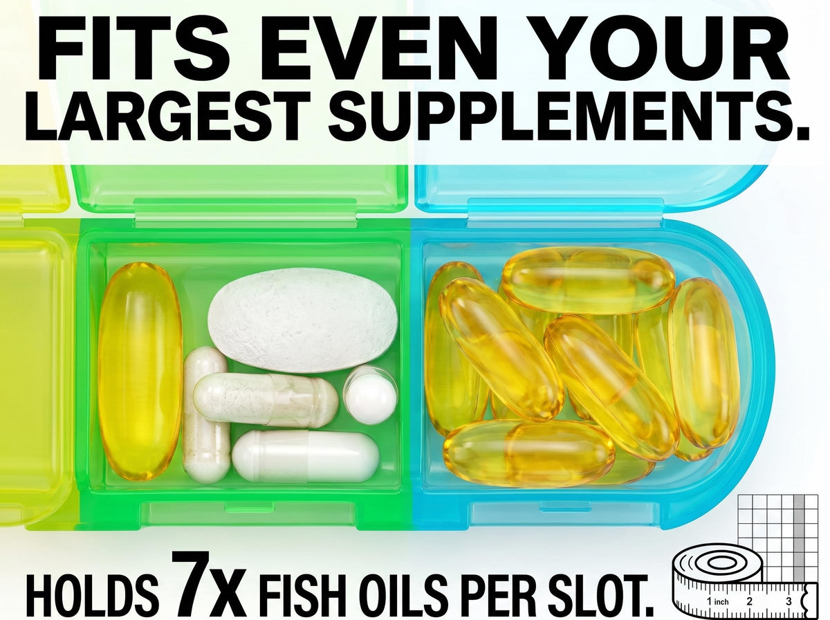 Weekly Pill Box 7 Day Organiser, Travel Medicine Storage Box and Daily Tablet Dispenser for Vitamins