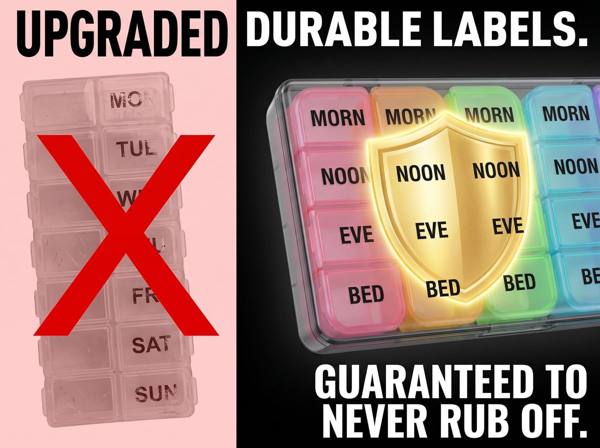 Weekly Pill Box 7 Day Organiser, Travel Medicine Storage Box and Daily Tablet Dispenser for Vitamins