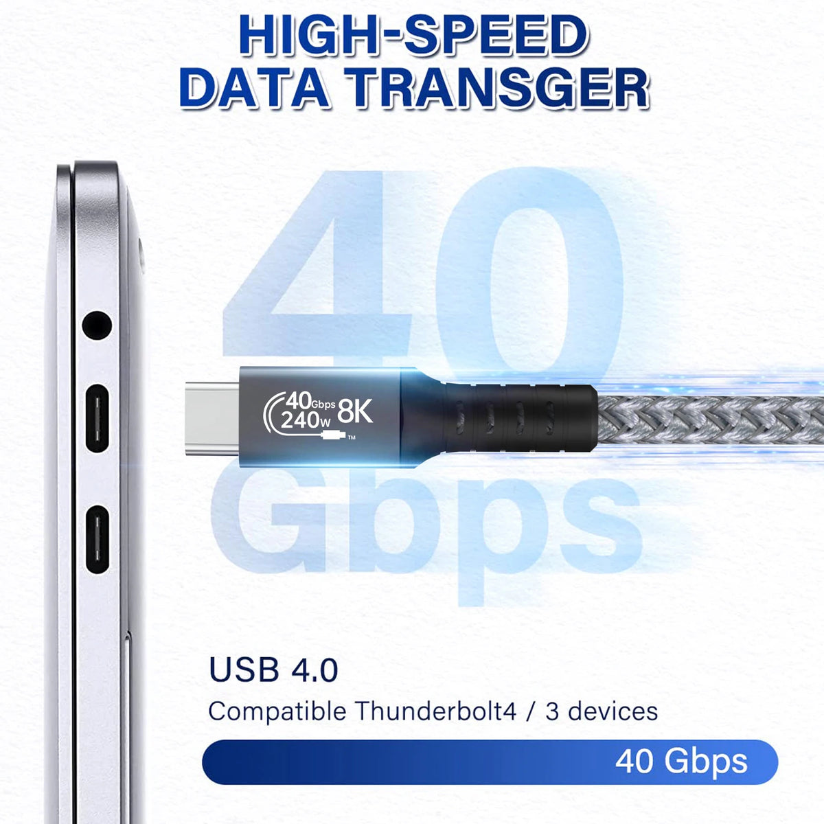 High-Speed USB4 240W Type-C Charging & Data Cable (40Gbps, 8K Display)